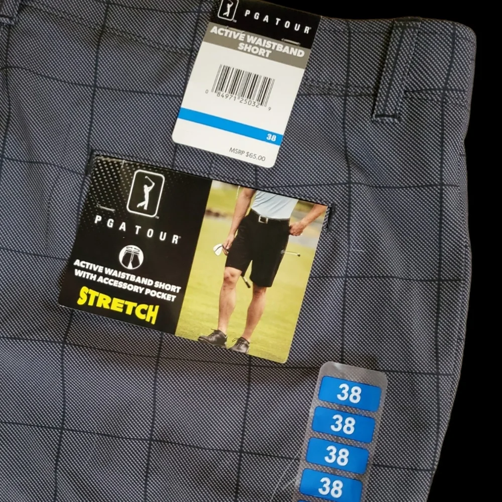 Mens PGA Tour Active waistband golf short Grey and Black. Size 38. NWT. - Picture 4 of 6